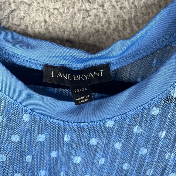 Lane Bryant Blouse Womens 22/24 Blue Polka Dot Knit Sheer Sleeveless Lined - Picture 8 of 11